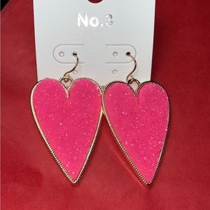 Pink, heart medium size earrings